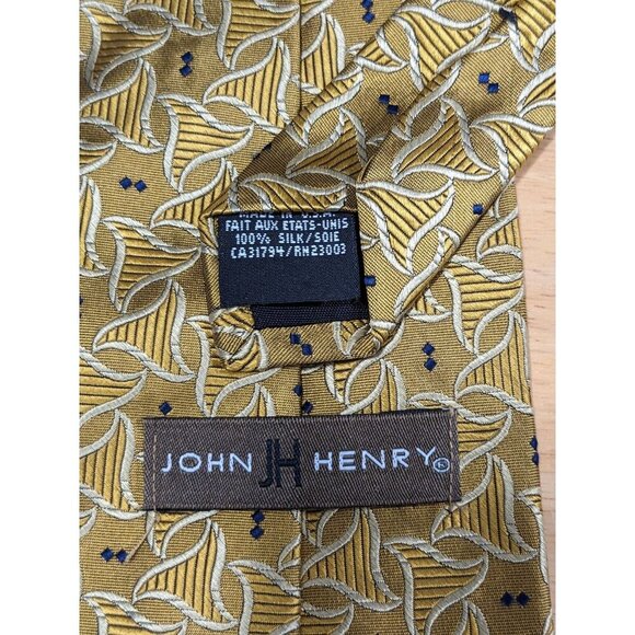 Vintage John Henry Silk Neck Tie Necktie Made In USA Gold Geometric Pattern - Picture 4 of 4